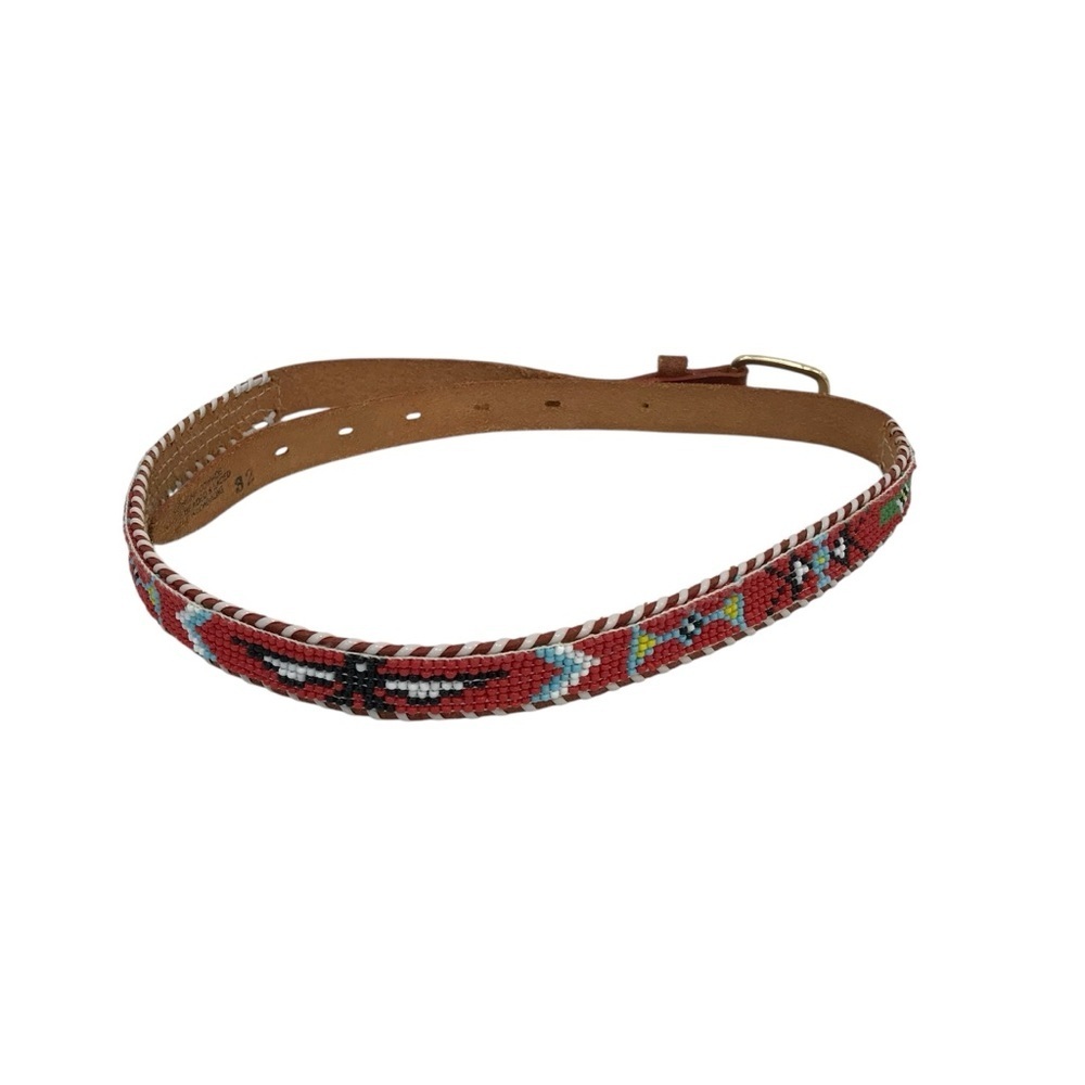 Vintage Beaded Leather Belt 33” Thunderbird Western Aztec - Picture 3 of 6